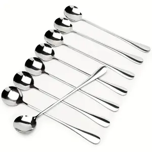 Stainless Steel Ice Tea Spoon, 8 Counts/set Long Handle Spoon, Coffee Spoon, Stirring Spoon, Suitable for Family Gatherings, Restaurants, Spoons Set