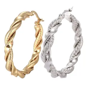 Stainless Steel Hoop Earring Hypoallergenic Ear Nut Twisted Ring Gold  Z284