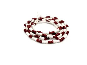 White/Maroon Waist Bead for Women | Waist Beads | Large Seed Beads | Afrocentric | Cloth & Cord