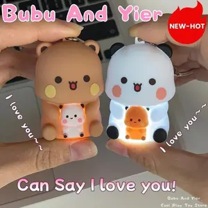 New 2 Pcs Can Say I Love You Bubu And Yier Voice Toys Cute Cartoon Panda Bubu And Dudu Key Chain Backpack Pendant Couple Gifts