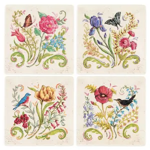 Gallerie II Colonial Williamsburg Dolomite Large Set of 4 Coaster Plates 8.25"