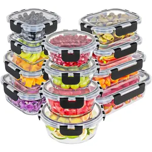 Borosilicate Glass Food Storage Containers with lids Set |   24pc Sets with 12 Bowls & 12 Airtight Locking Lids for Lunch & Meal Prep, Safe for Oven, Freezer, Dishwasher