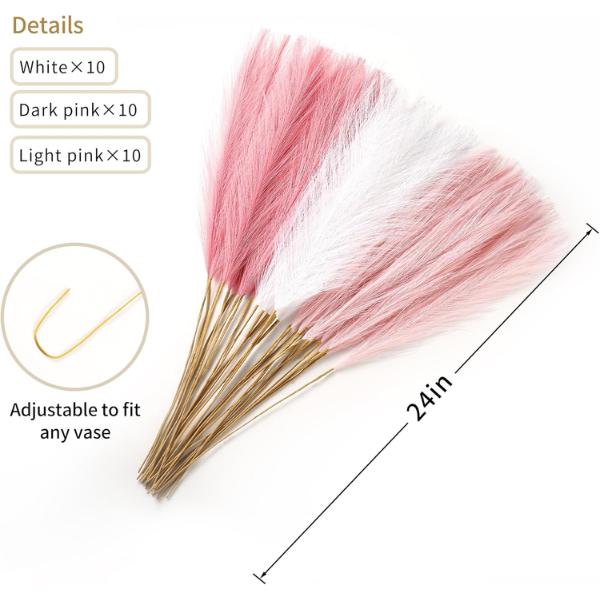 30pcs Faux Pampas Grass - 24 Inch Pink Pampas Grass Home Decor, Artificial Colored Pompas Grass for Room Decor, Flower Arrangement, Wedding Centerpieces and Baby Shower Decorations
