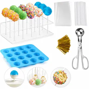 Cake Pop Kit - Includes Silicone Mold, Acrylic Display Stand, Bags, Lollipop Sticks and Metal Twist Ties, All-in-One Cake Pop Making Supplies for Birthday Party Favors, Wedding, DIY Treats