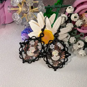 ByMalarie Vintage Cameo Earrings Handmade Black Oval Dangle 1 Inch Gothic Romantic Jewelry Lightweight Comfortable for All Day Wear