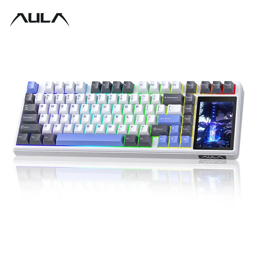 Aula L99 Tri-Mode Mechanical Keyboard, 84 Keys with Screen, Cool RGB Lighting, Hot Swappable Axes, Large Battery Capacity, Compatible with Windows/MAC/iOS