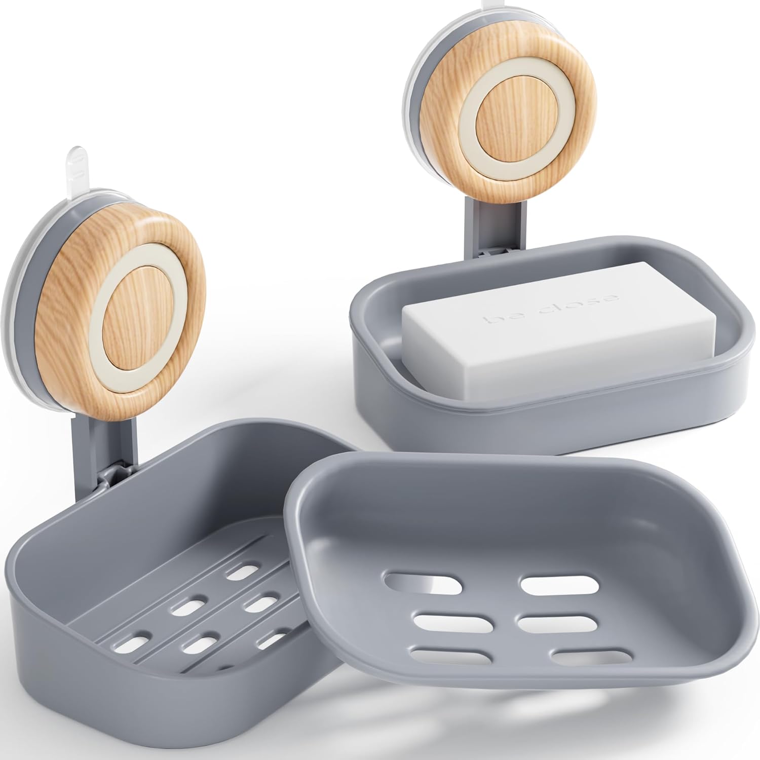 Double Layer Soap Dish for Shower 2 Pack, Wall Mounted Bar Soap Holder Suction Cup 2 Layer Self Draining Soap Case Sponge Holder for Shower Bathroom, Tub and Kitchen Sink, Grey Double Layer Soap Dish for Shower 2 Pack, Wall Mounted Bar Soap Holder Suction Cup 2 Layer Self Draining Soap Case Sponge Holder for Shower Bathroom, Tub and Kitchen Sink, Grey