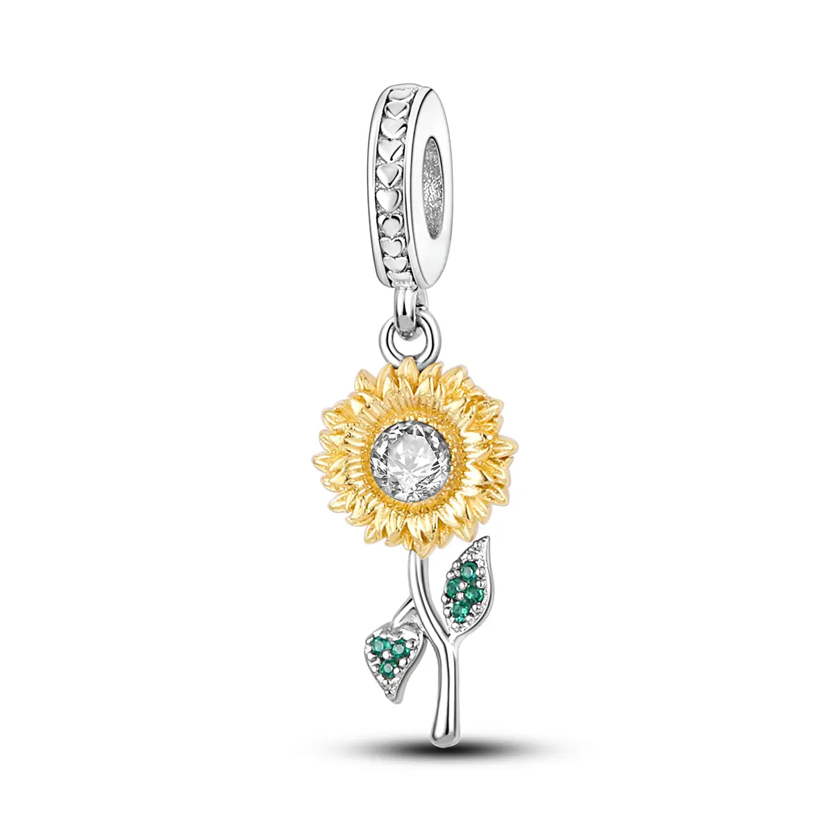 MULA Silver-Plated Sunflower Charm Pendant, Gold-Plated Petals with Shiny Zircon Heart, Natural-Look Flower Motif Costume Jewelry, Shiny Finish Accessory for Bracelets & Necklaces, Elegant Gift for Women