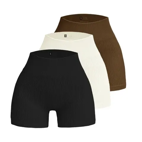 Women's Ribbed Seamless High-Waist Back Scrunch Slim-Fitting Yoga Shorts - Sweat-Dry Fabric, Moisture-Wick, Seamless Breathable, Workout Exercise, Athletic Wear, Gym Workout Bottoms