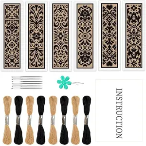 6-Piece Vintage Cross Stitch Bookmark DIY Kit, Beginner-Friendly Craft Set, Includes Fabric, Thread, Tools, Perfect for Sewing Beginners