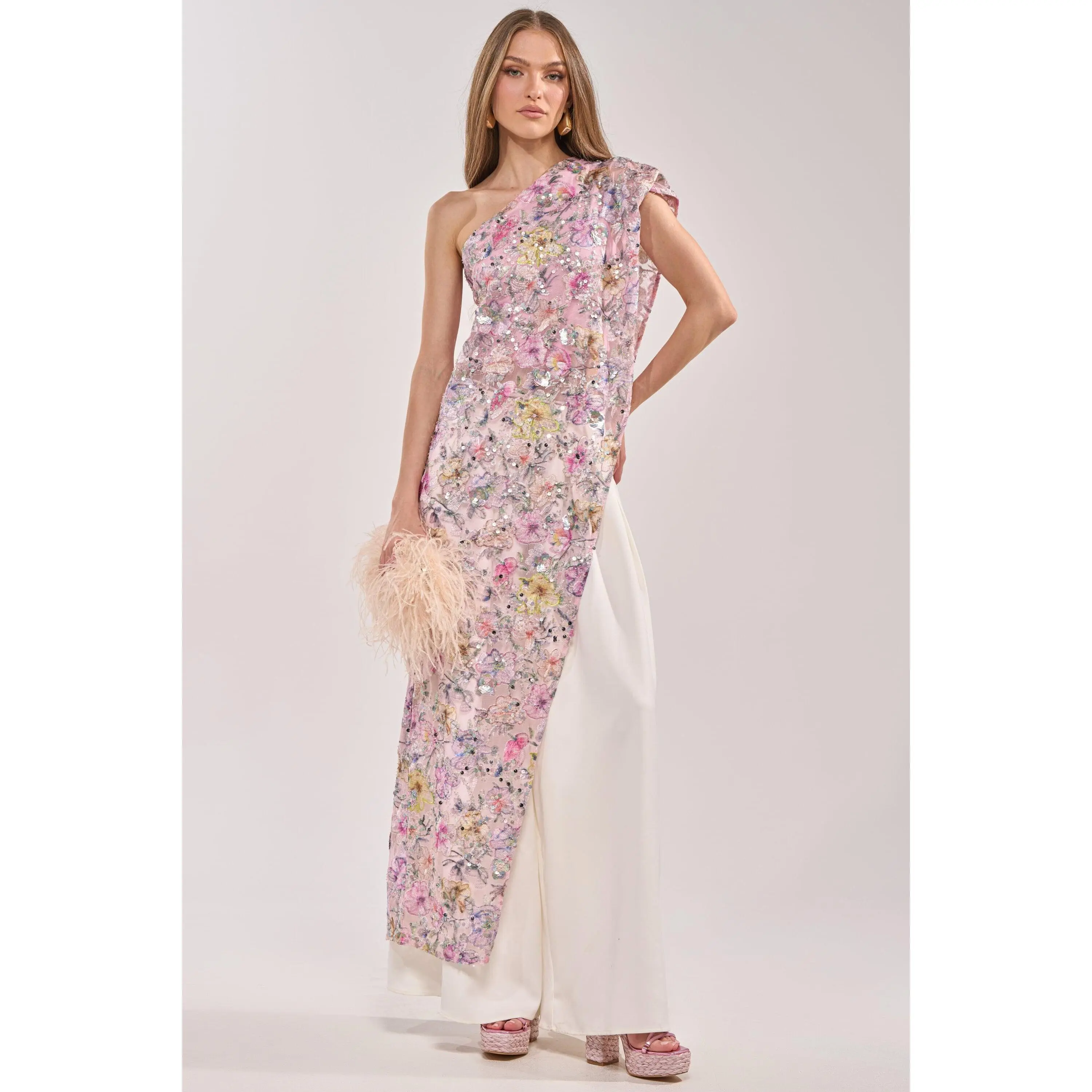 TRINA FLORAL ELONGATED SINGLE SHOULDER TOP