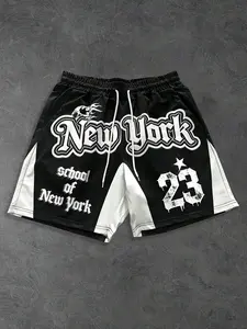 Men's New York College Print Mesh Shorts, Elastic Waist Drawstring Contrast Pants, Summer Streetwear Daily Wear, Casual Graphic Shorts