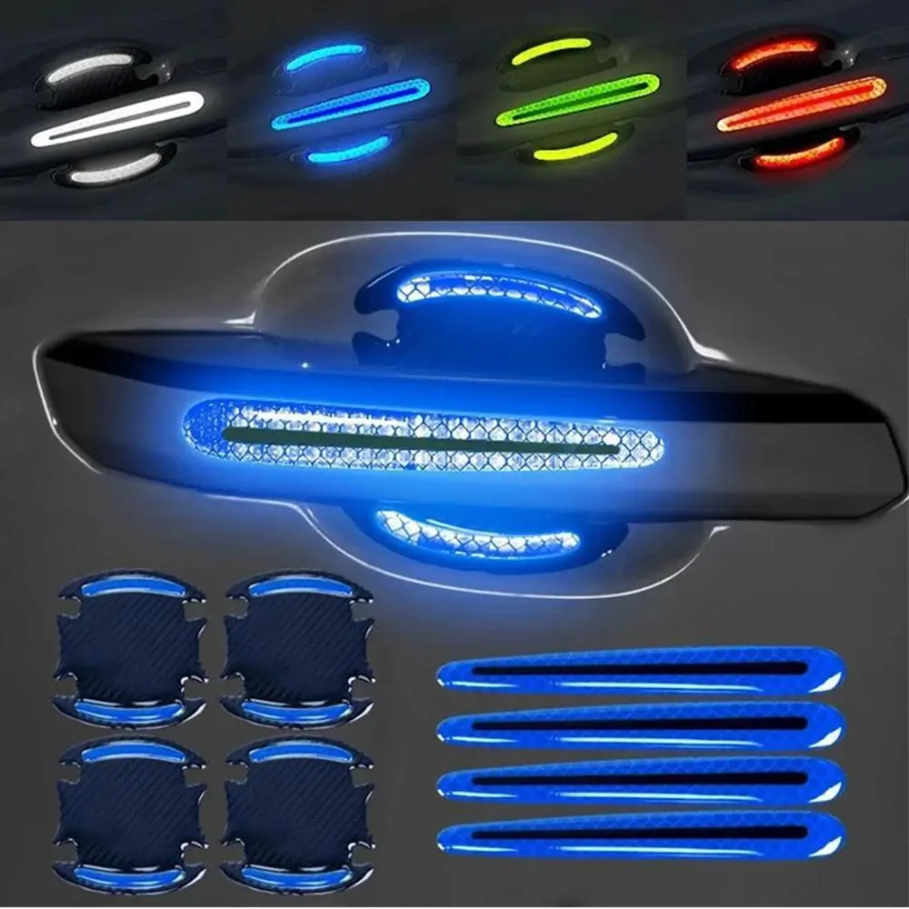 8pcs Universal 3D Carbon Fiber Pattern Car Door Handle Stickers Scratch-Resistant Stickers Car Safety Reflective Strip Car Stickers personalized modi fica