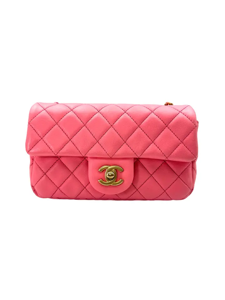 Pre-owned CHANEL leather Crossbody Bags Mini CF Pink Quilted Flap Bag With Gold Hardware(LH***T7) IRIS150