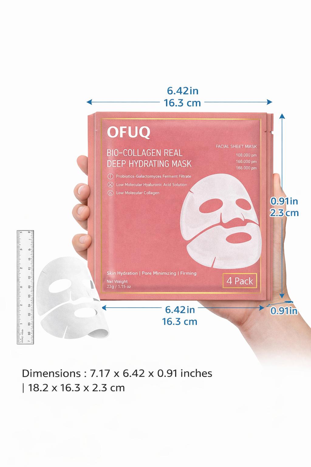 OFUQ 4-Pack Bio-Collagen Real Deep Hydration Overnight 32-gr Face Mask Intensive Moisturizing & Firming Collagen Mask For All Skin Types Moisturizer