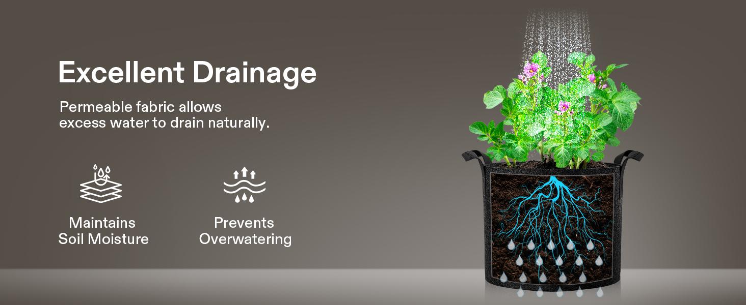 VIVOSUN 5-Pack Grow Bags, Heavy Duty Thickened Nonwoven Fabric Pots with Handles,Black