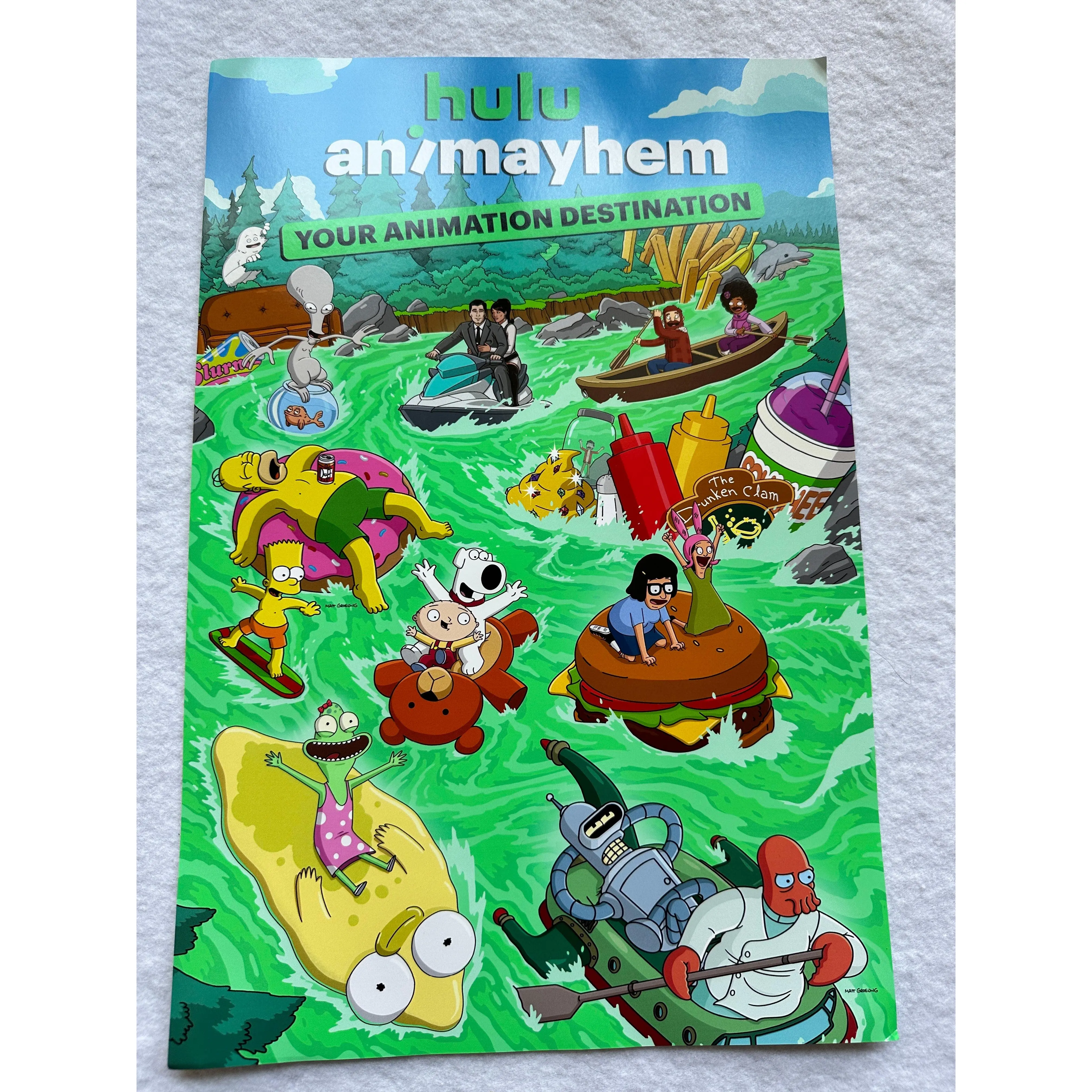 HULU ANIMAYHEM 12"x18" Original Promo TV Poster SDCC 2023 Bob'S Burgers Simpsons Futurama Archer