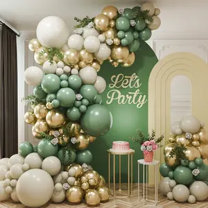 Wedding Season, 102pcs Circular Balloon Set in Sand White, Avocado, And Golden, Suitable for Weddings, Birthdays, Anniversaries, Graduations, Showers, Carnivals, Valentine'S Day, And Parties. Home And Room Background Decoration for New Year
