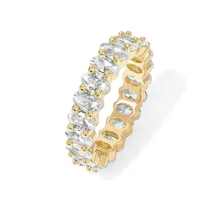Luxury Golden Tone Oval Eternity Band Ring for Women, Full Oval Cut CZ Stackable Wedding Anniversary Ring, Elegant Sparkly Statement Jewelry Gift