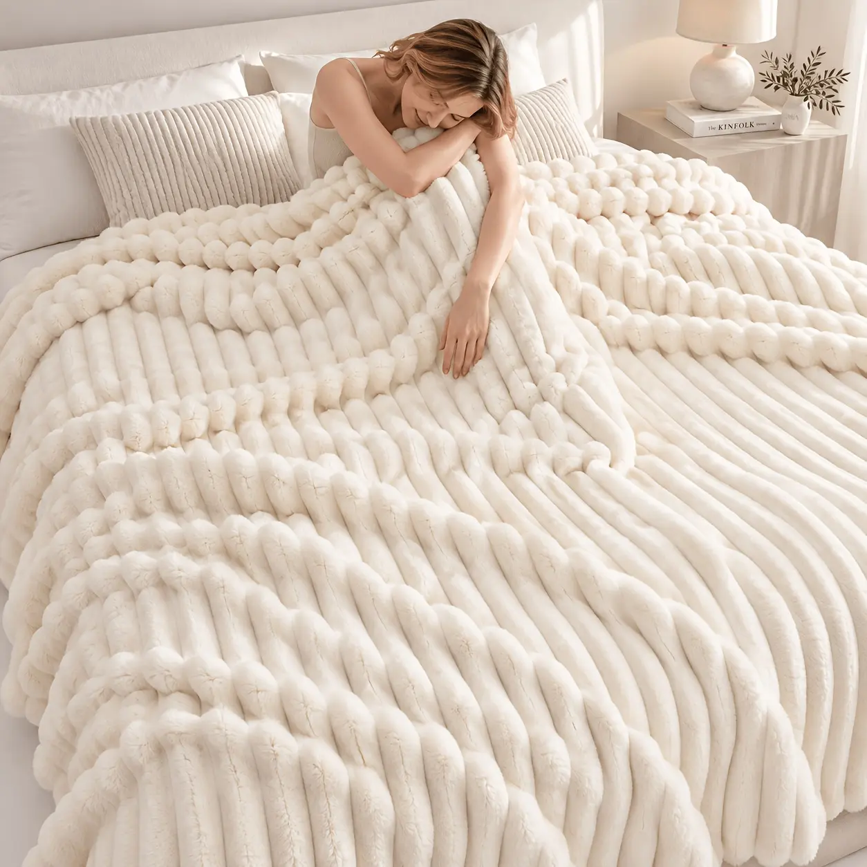 Luxury Ribbed Quilt | Ultra-Soft And Cozy Plush Fleece | Lightweight Breathable Decorative Sofa Bed Cover | All Seasons | Premium Quality Camping Blanket | Bedding, Bedroom Decor, Room Decor