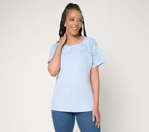 BEAUTIFUL by Lawrence Zarian Novelty Eyelet Dolman Sleeve Top