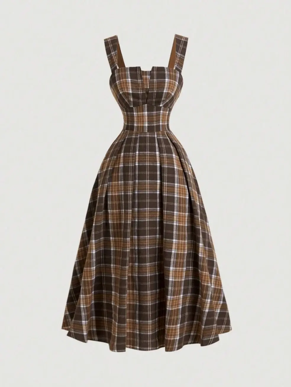 Plaid Mid-Length Slip Dress, Vintage Flared Party Dress, Versatile Fall Halloween And Bachelorette Outfit