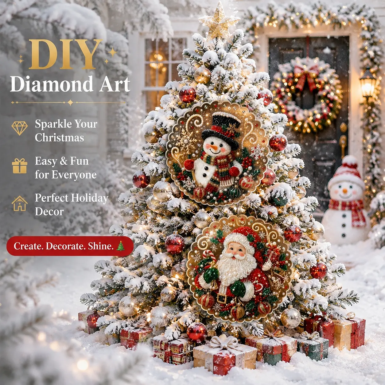 DIY Christmas Diamond Art Ornament, 3D Pearl Beaded Holiday Decoration, Sparkling Handmade Xmas Hanging Decor for Home Tree Window Fireplace