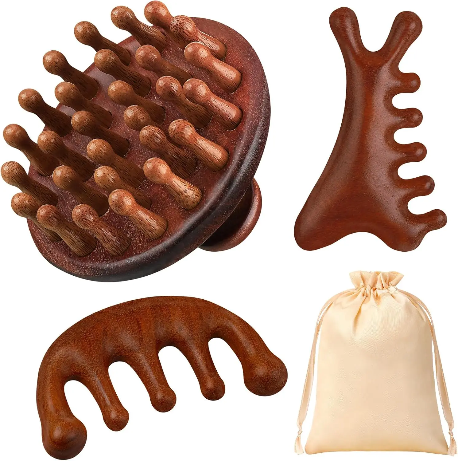 3pcs Wooden Scalp Massage Comb/ Head Massage Tool - Relaxing Scalp Care Comb, Prevents Hair Loss, Scalp Comb, Hair Brushing Wonder
