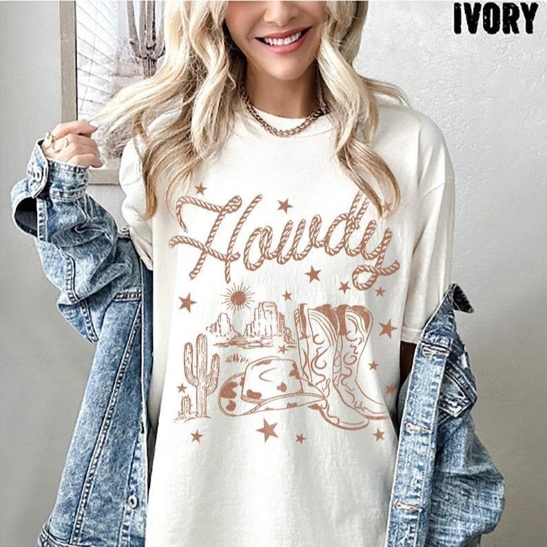 Comfort Colors Howdy Cowgirl Shirt, Vintage Western Cowgirl Tee, Cowgirl Boots Shirt, Country Music Rodeo Shirt, Nashville Horse Lover Gift