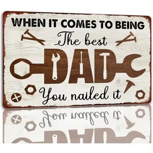 Dad Metal Sign Father's Day Tin Plaque 'Best Dad' Wall Decor Hammer Theme Vintage Garage Decor Birthday Gift 8x12 Inch Artwork Industrial Lightweight Room Decoration