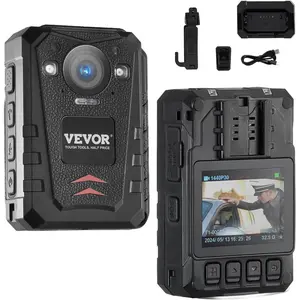 VEVOR 1440P HD Police Body Camera, 64GB Body Cam with Audio Video Recording Picture, Built-in 3500 mAh Battery, 2.0" LCD, Infrared Night Vision, Waterproof GPS Personal Body Cam for Law Enforcement