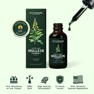 Betterbrand Mullein Leaf & Chlorophyll Drops for Lung Detox & Mucus Cleanse 30 Servings Clinically Studied Natural Liquid Herbal Supplement
