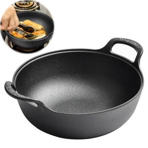 1 piece double ear stewed soup pot, uncoated non-stick mini wok, cast iron thickened wok with ring handle, cookware suitable for household induction cooker gas/gas open flame, etc.
