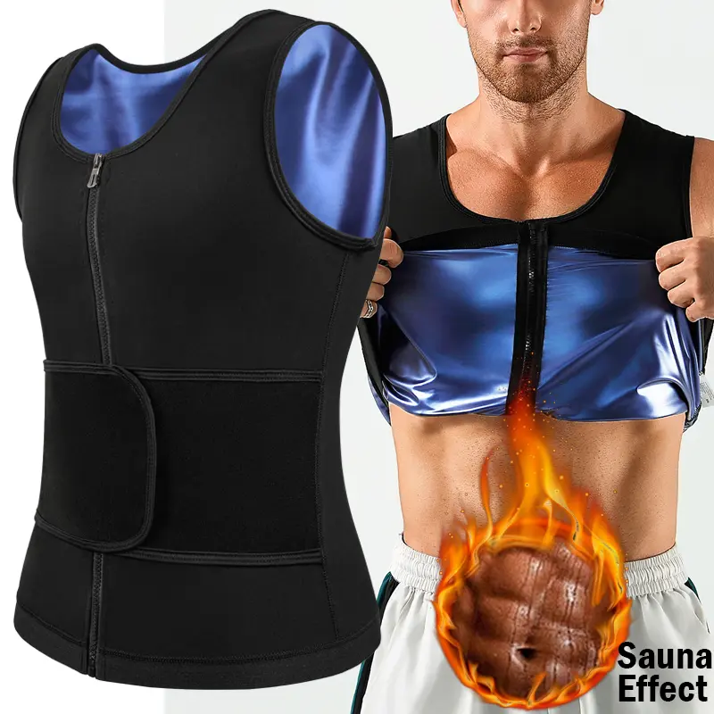 Men's Sauna Sports Vest, 2-in-1 Polyester Compression Shaper with Tummy Control for Athletic Training and Posture Support, Activewear Fitness Workout