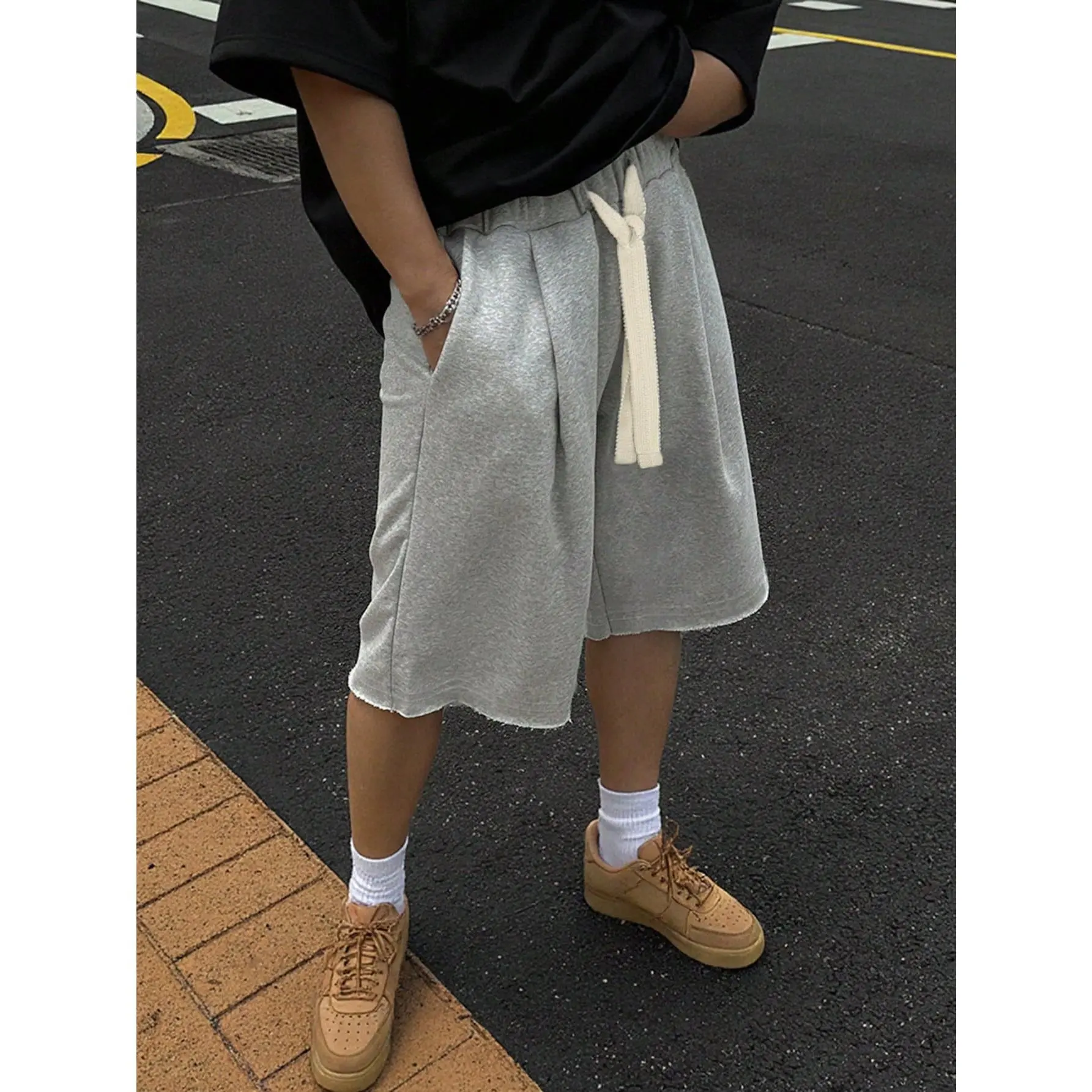 Loose Casual Knee Length Shorts With Frayed Hem, Summer Shorts, Baggy Oversized Shorts