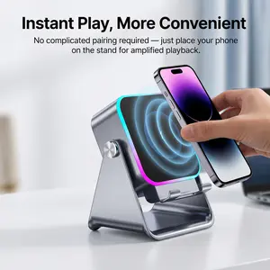 Wireless Charger Phone Stand Bluetooth Speaker, 5 in 1 Charging Station, Magnetic Phone Holder Dock, Induction Audio Speaker for iPhone iPad, Portable Desk Gadget Gift, Graduation & Mother’s Day Must-Have