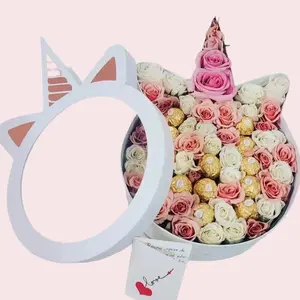 Unicorn Luxury-Box 24.5x10x39 cm Floral Design with Mini Roses & Ferrero Chocolates Perfect for Weddings Birthdays Anniversaries