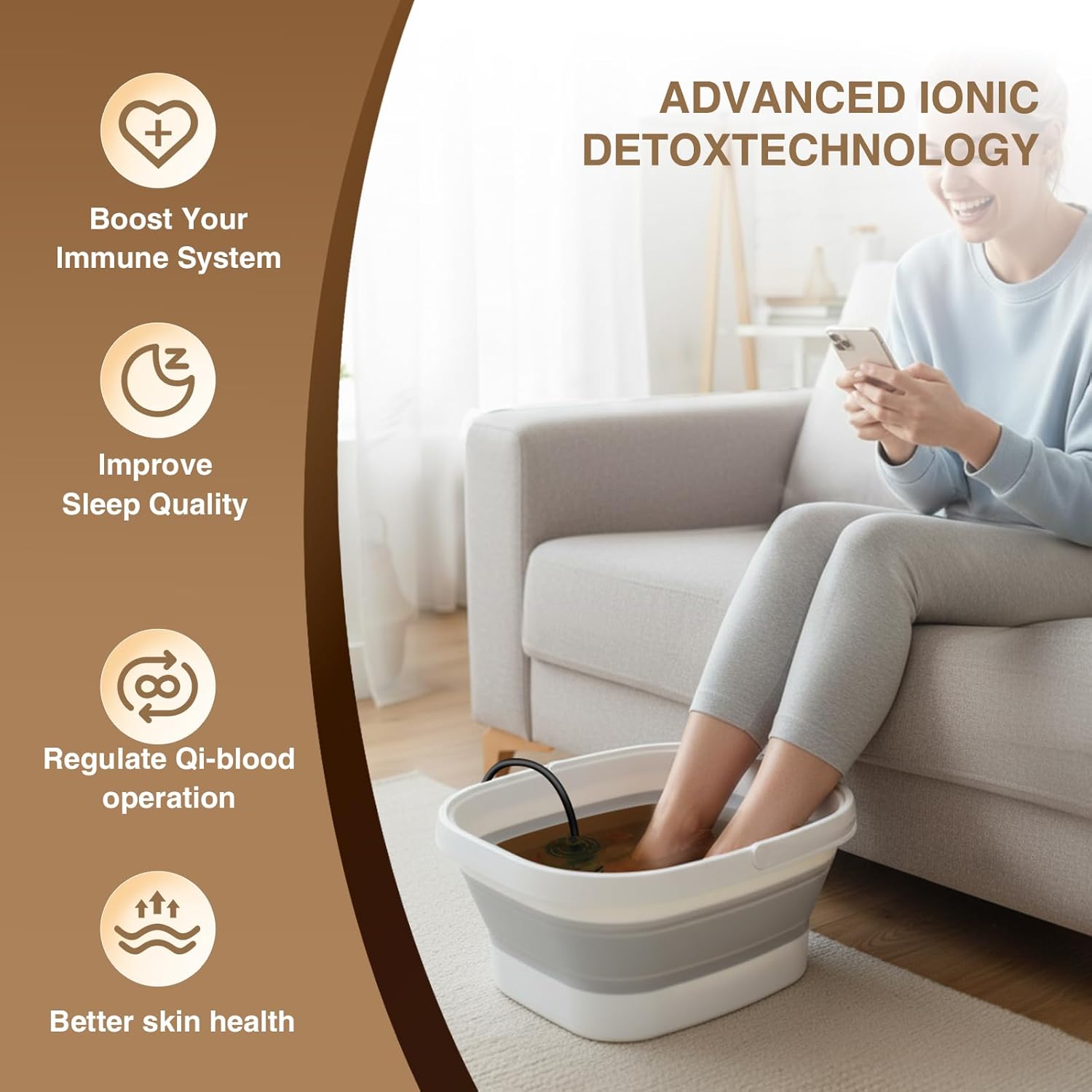 2026Ionic Foot Bath Detox Machine,Foot Detox Foot Bath Soak Tub with 2 Arrays,80 Disposable Foot Spa Liners,Detox Sea Salt,Folding Foot Spa Bucket,Home Salon-Level Foot Soaking Tub