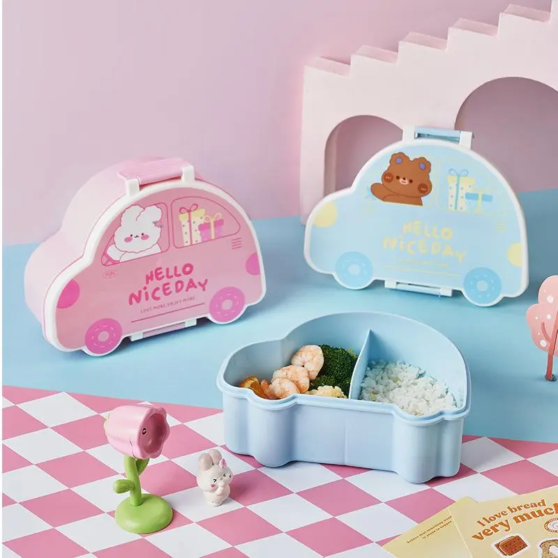 Cartoon Car Microwavable Bento Lunch Box, Rectangular Leakproof Plastic Portable Food Container for School Kids (Home Supplies, Party Gifts), Microwavable Bento Box