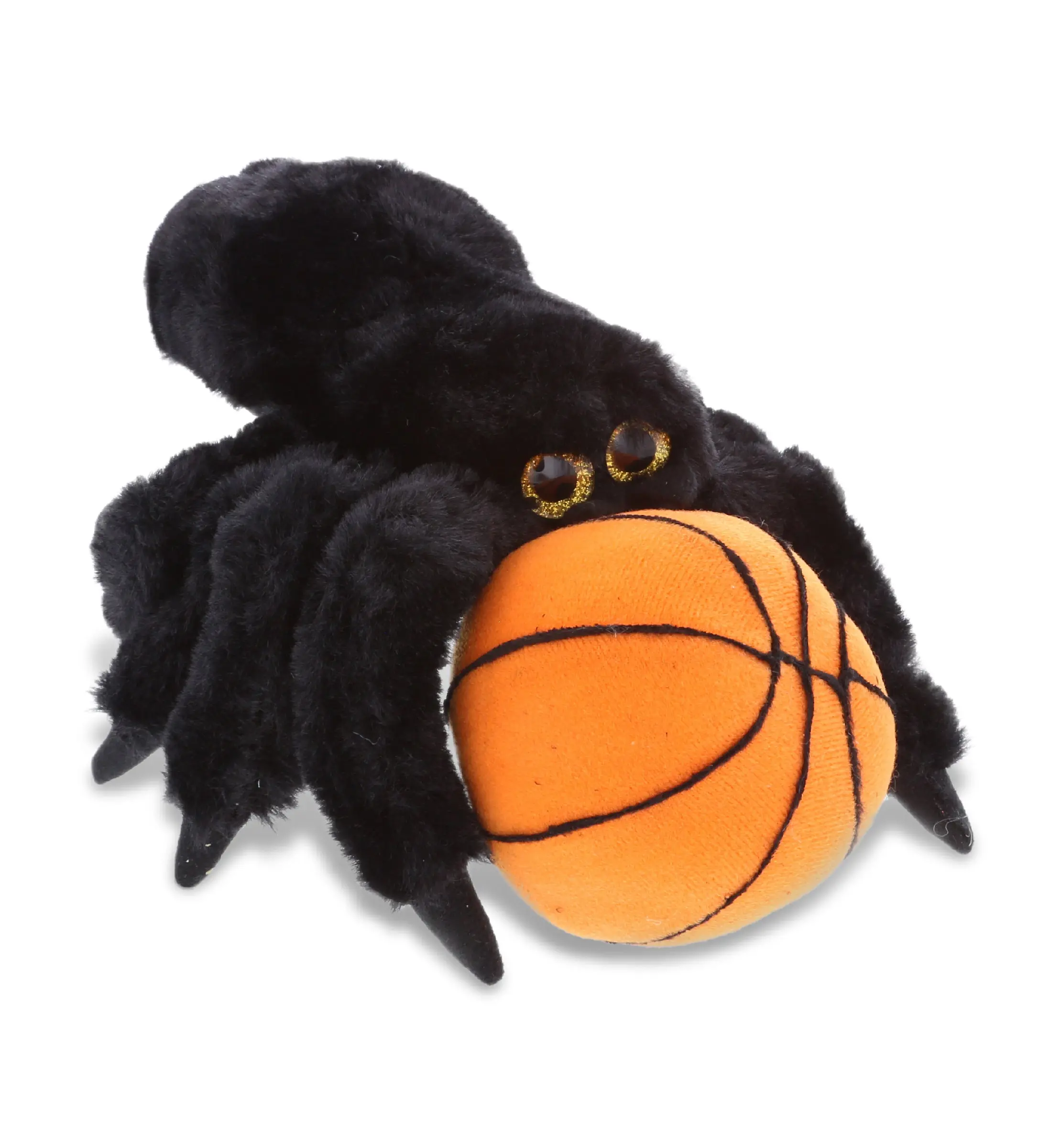 DOLLIBU Black Spider Polyester Squishy Fuzz Ball Basketball - 7in (7lx4wx2h in) BPA-Free Stuffed Sports Toy, Toddler-Safe Soft Fill Toy for Baby Shower, Birthday, Children Development, Dry Use
