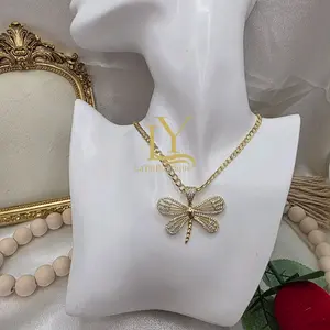 LaYaiBoutique #2299 necklace and dragonfly pendant, 14k gold plated, High Quality