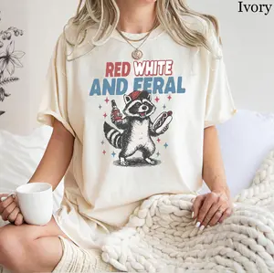 Comfort Colors Red White and Feral T-Shirt, Funny Patriotic Raccoon Tee, Trash Panda 4th of July Apparel, USA Drinking Team - AL