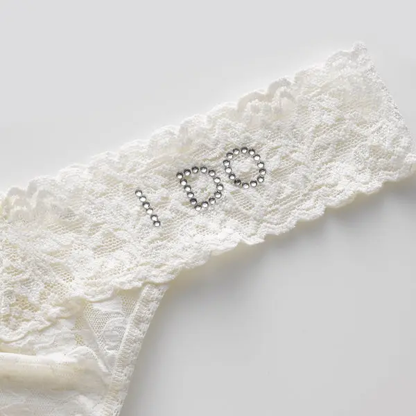 Women's Bridal Lace Thong Panty, 'I DO' Swarovski Embellished Low-Rise V-Front, Nylon Body with Cotton Lining, Fits, One Size