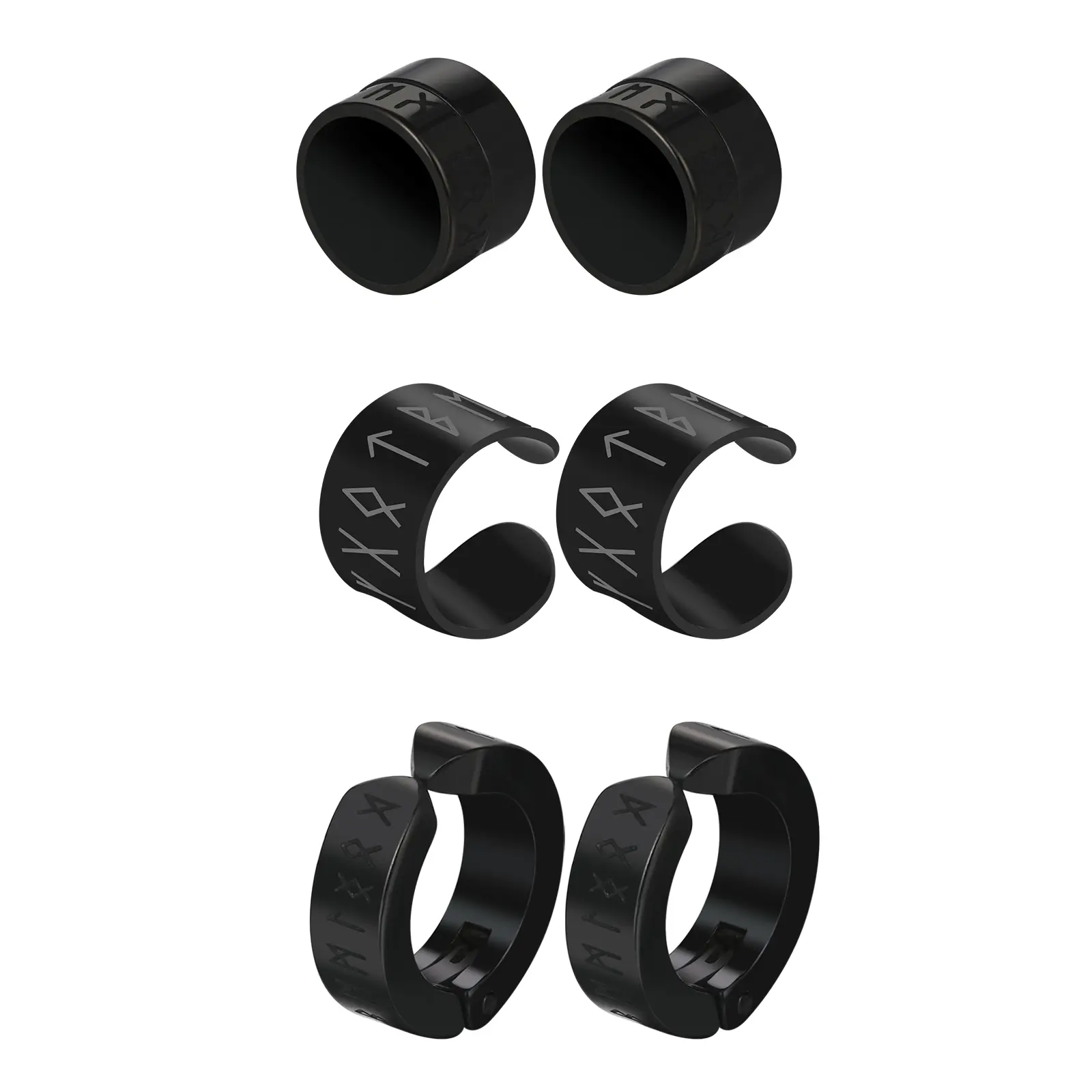OIDEA Men's Stainless Steel Black Viking Runes Magnetic Clip-On Earrings Set - No Piercing Ear Cuff, Fake Piercings Magnet Earrings for Daily Casual Wear, Cuff Od 0.51 X 0.16 Inches, Back Clip Earrings