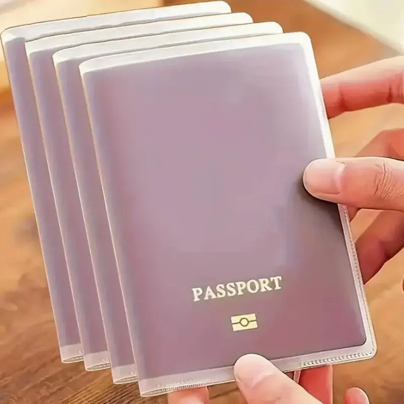 4-Pack Frosted Transparent Plastic Passport Cover, PVC Waterproof Passport Protector Sleeve, Passport Case for Travel Business Trip and Home Use, Travel Essentials