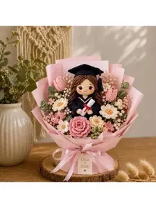 Handmade Amigurumi Crochet Graduation Bouquet Doll | Limited Doll | Cute Graduation Keepsake Gift for Graduates, Best Friends & Loved Ones | High Quality Crochet Graduation Bouquet  | Quick Delivery