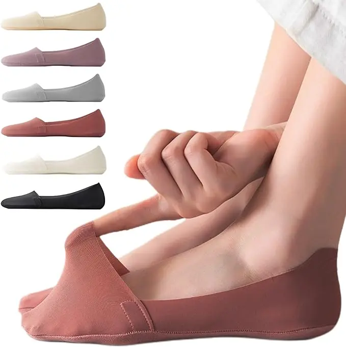 5/10 Pairs of Women's Invisible Socks Non-Slip Athletic No-Show Socks with Silicone Grip Strip for Secure Fit Breathable Polyester for Running Yoga Pilates Ballet
