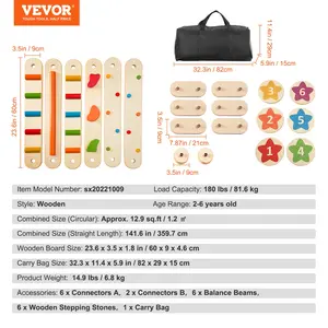 VEVOR Balance Beam Stepping Stones, 6 PCS Wooden Toddler Balance Boards, Montessori Toy for Kids 2-6, Build Coordination and Gross Motor Skills Gymnastics Obstacle Course Indoor Outdoor for Girls Boys
