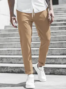 Men's Solid Color Plain Elastic Drawstring Waist Pants, Fitted Regular Fit Casual Comfy Trousers for Spring & Fall, Men's Bottoms for Daily Wear, Casual Fashion Trousers