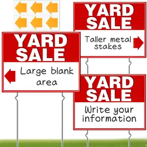 Yard  Signs, 3 Pack Yard Signs with Metal Stakes, 17x13 Inch Double Sided Large Garage  Kit with Directional Arrows Stickers Weatherproof Corrugated Plastic for Event